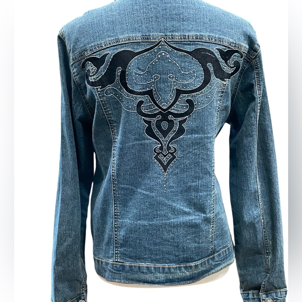 Jeanbay Women's Vintage Western Embroired Embellished Denim Trucker Jacket 1x